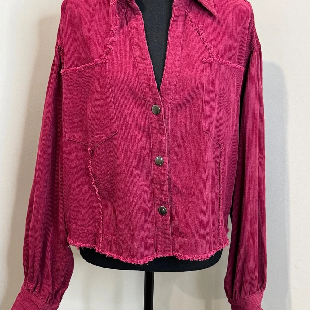 Kori Corduroy Jacket Medium Boho Western Cropped Frayed Hem